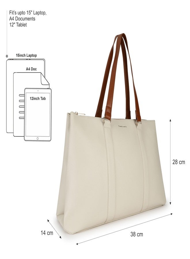 fastrack Structured Laptop Tote Bag for Women | Faux Leather Work Bag with 15-Inch Padded Sleeve, 3 Compartments, Utility Pockets & Zip Closure | Elegant Office & Travel Tote - Image 4